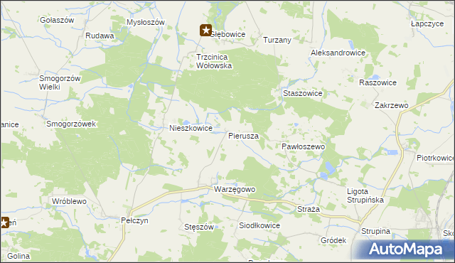 mapa Pierusza, Pierusza na mapie Targeo