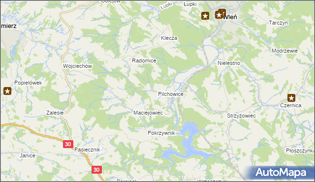 mapa Pilchowice gmina Wleń, Pilchowice gmina Wleń na mapie Targeo