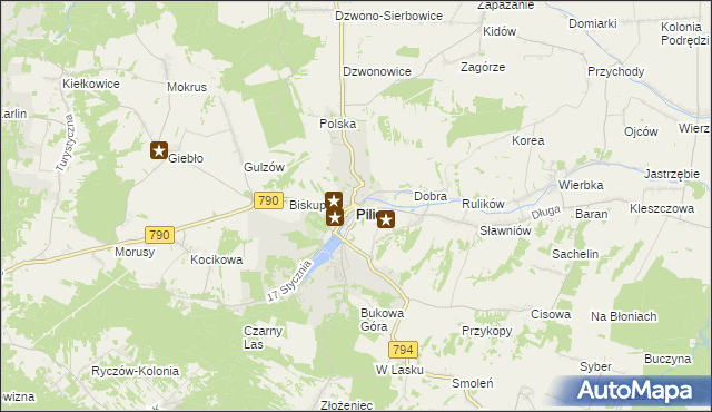 mapa Pilica powiat zawierciański, Pilica powiat zawierciański na mapie Targeo