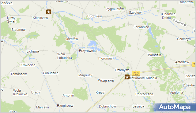 mapa Piorunów gmina Wodzierady, Piorunów gmina Wodzierady na mapie Targeo