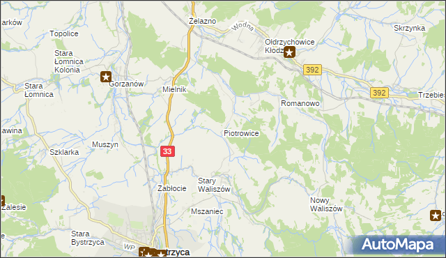 mapa Piotrowice gmina Bystrzyca Kłodzka, Piotrowice gmina Bystrzyca Kłodzka na mapie Targeo