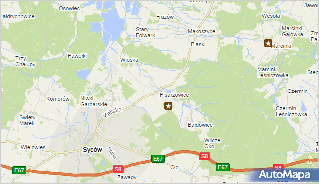 mapa Pisarzowice gmina Kobyla Góra, Pisarzowice gmina Kobyla Góra na mapie Targeo