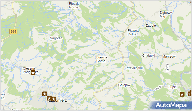 mapa Pławna Górna, Pławna Górna na mapie Targeo