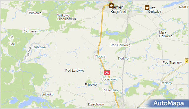 mapa Płocicz gmina Kamień Krajeński, Płocicz gmina Kamień Krajeński na mapie Targeo