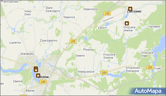 mapa Płosków gmina Złotów, Płosków gmina Złotów na mapie Targeo