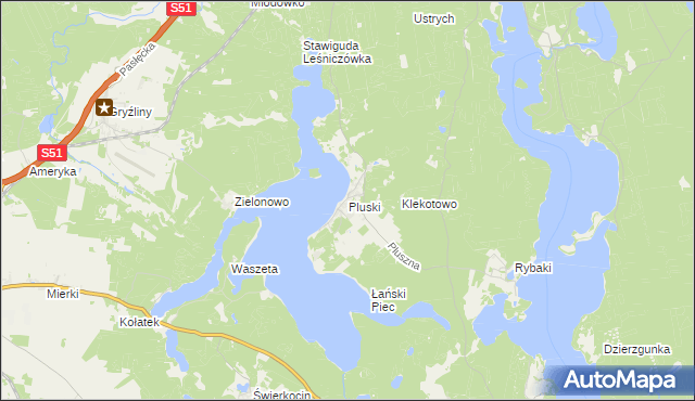 mapa Pluski gmina Stawiguda, Pluski gmina Stawiguda na mapie Targeo