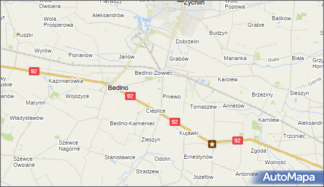 mapa Pniewo gmina Bedlno, Pniewo gmina Bedlno na mapie Targeo