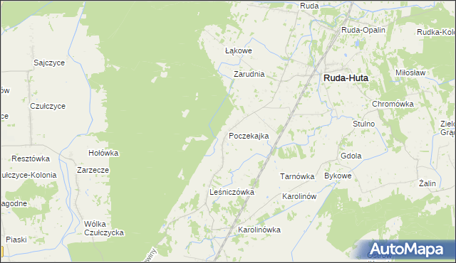 mapa Poczekajka gmina Ruda-Huta, Poczekajka gmina Ruda-Huta na mapie Targeo