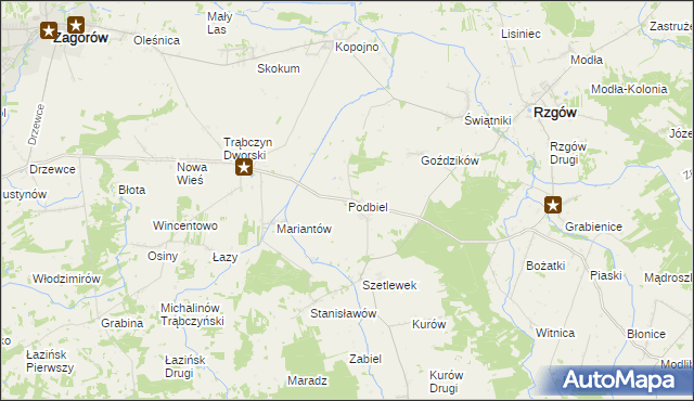 mapa Podbiel gmina Zagórów, Podbiel gmina Zagórów na mapie Targeo