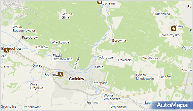 mapa Podgrodzie gmina Ćmielów, Podgrodzie gmina Ćmielów na mapie Targeo