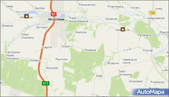 mapa Podlesie gmina Wodzisław, Podlesie gmina Wodzisław na mapie Targeo
