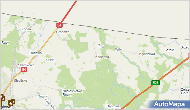 mapa Podleśne gmina Braniewo, Podleśne gmina Braniewo na mapie Targeo