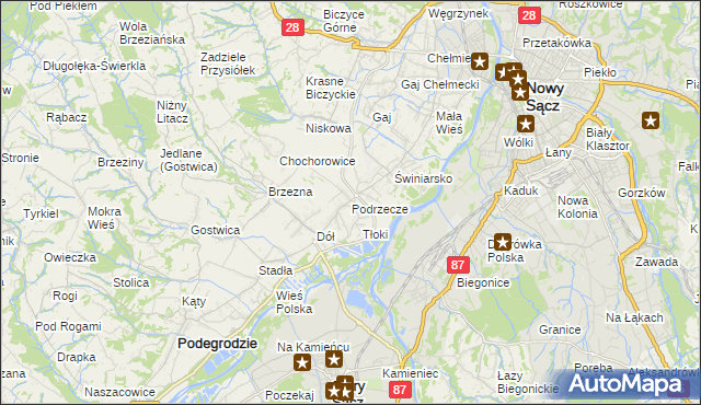 mapa Podrzecze gmina Podegrodzie, Podrzecze gmina Podegrodzie na mapie Targeo