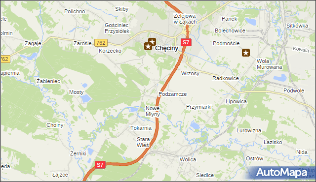 mapa Podzamcze gmina Chęciny, Podzamcze gmina Chęciny na mapie Targeo