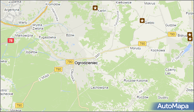 mapa Podzamcze gmina Ogrodzieniec, Podzamcze gmina Ogrodzieniec na mapie Targeo