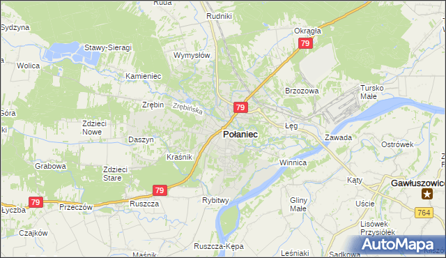 mapa Połaniec powiat staszowski, Połaniec powiat staszowski na mapie Targeo