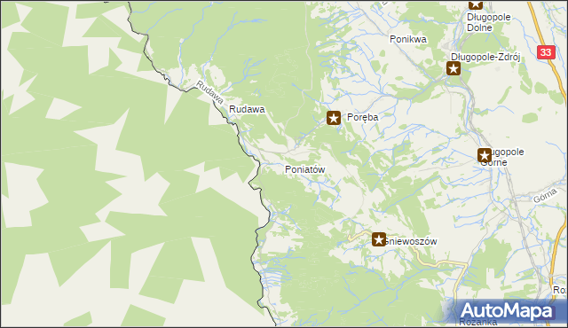 mapa Poniatów gmina Bystrzyca Kłodzka, Poniatów gmina Bystrzyca Kłodzka na mapie Targeo