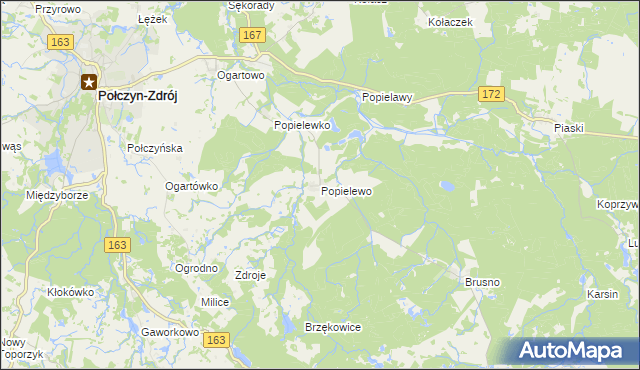 mapa Popielewo gmina Połczyn-Zdrój, Popielewo gmina Połczyn-Zdrój na mapie Targeo