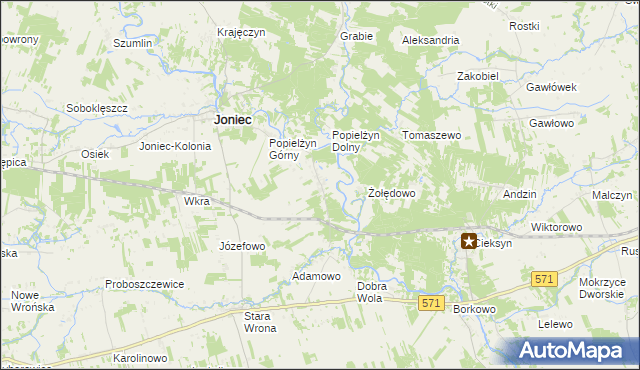 mapa Popielżyn-Zawady, Popielżyn-Zawady na mapie Targeo