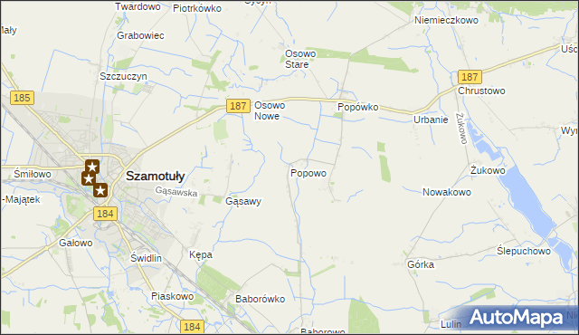 mapa Popowo gmina Oborniki, Popowo gmina Oborniki na mapie Targeo