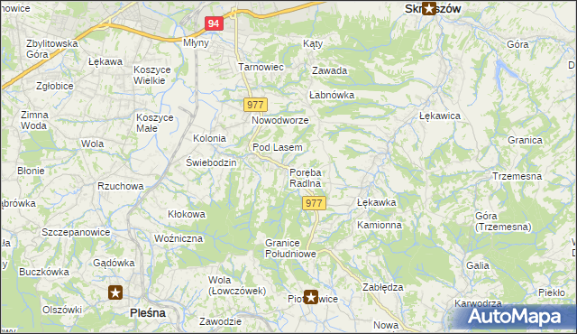 mapa Poręba Radlna, Poręba Radlna na mapie Targeo