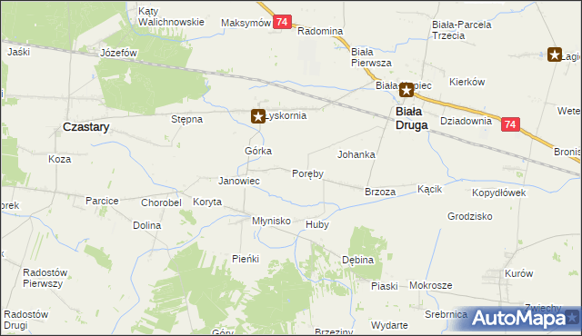 mapa Poręby gmina Biała, Poręby gmina Biała na mapie Targeo
