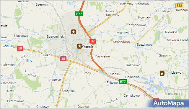 mapa Poświętne gmina Płońsk, Poświętne gmina Płońsk na mapie Targeo