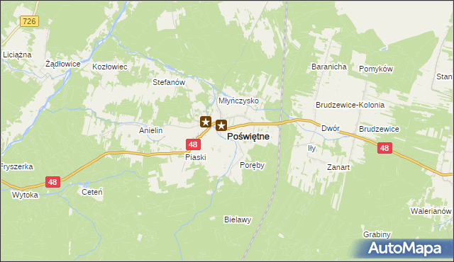 mapa Poświętne powiat opoczyński, Poświętne powiat opoczyński na mapie Targeo