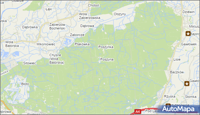 mapa Poszyna, Poszyna na mapie Targeo