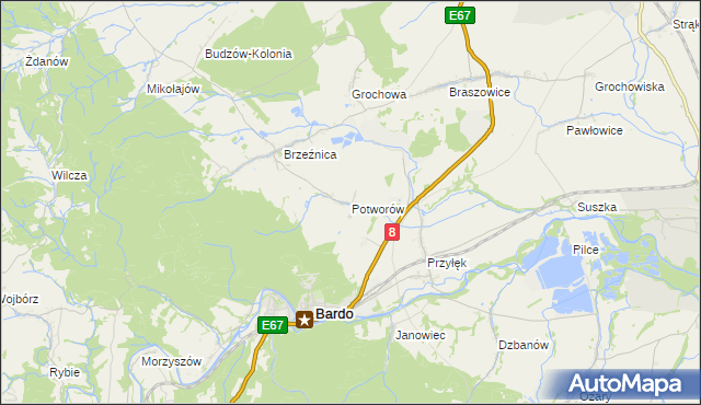 mapa Potworów gmina Bardo, Potworów gmina Bardo na mapie Targeo