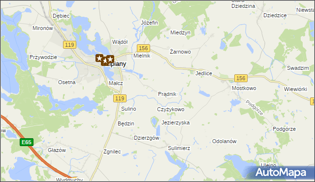 mapa Prądnik gmina Myślibórz, Prądnik gmina Myślibórz na mapie Targeo