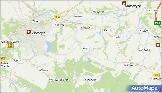 mapa Prusice gmina Złotoryja, Prusice gmina Złotoryja na mapie Targeo