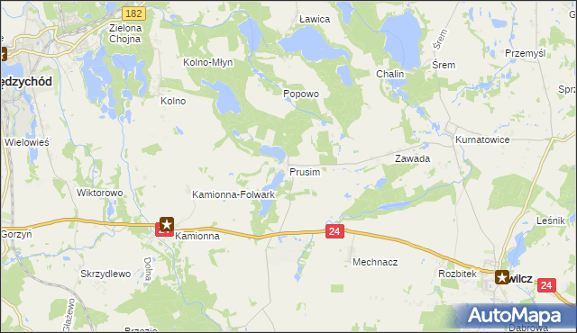 mapa Prusim gmina Kwilcz, Prusim gmina Kwilcz na mapie Targeo