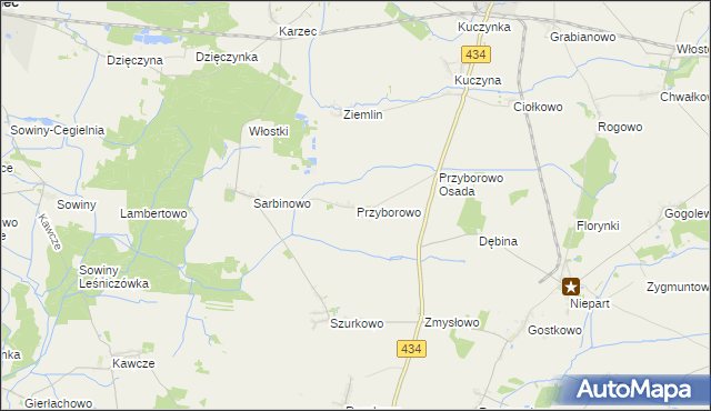 mapa Przyborowo gmina Krobia, Przyborowo gmina Krobia na mapie Targeo