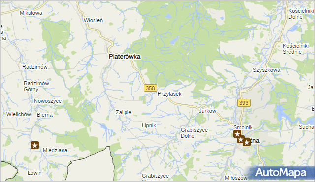 mapa Przylasek gmina Platerówka, Przylasek gmina Platerówka na mapie Targeo