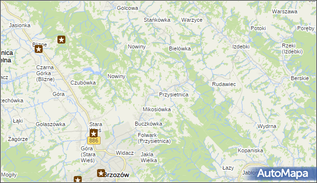 mapa Przysietnica gmina Brzozów, Przysietnica gmina Brzozów na mapie Targeo