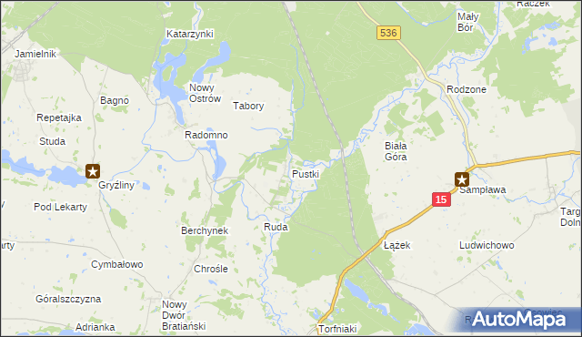 mapa Pustki gmina Nowe Miasto Lubawskie, Pustki gmina Nowe Miasto Lubawskie na mapie Targeo