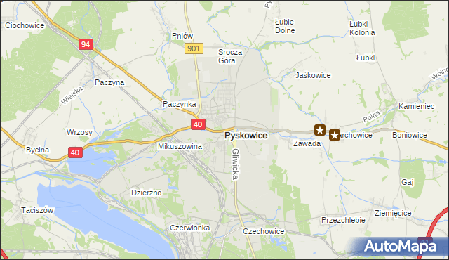 mapa Pyskowice powiat gliwicki, Pyskowice powiat gliwicki na mapie Targeo