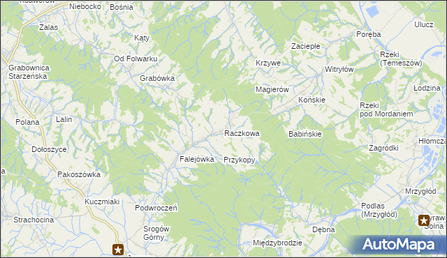 mapa Raczkowa gmina Sanok, Raczkowa gmina Sanok na mapie Targeo