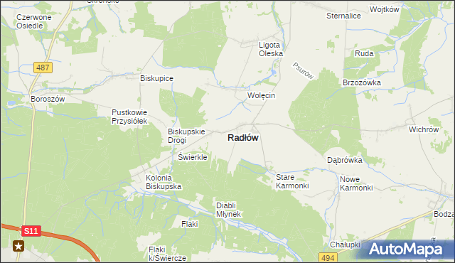 mapa Radłów powiat oleski, Radłów powiat oleski na mapie Targeo