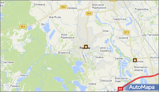 mapa Radłów powiat tarnowski, Radłów powiat tarnowski na mapie Targeo