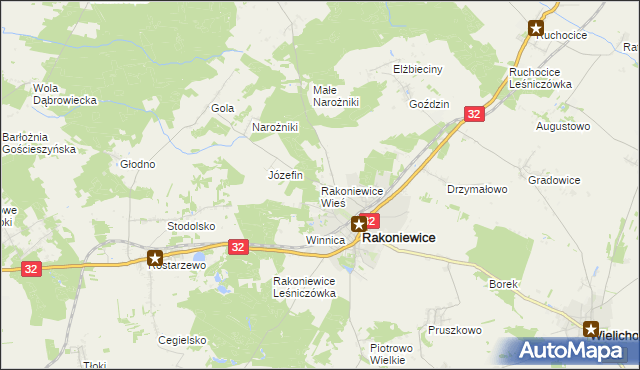 mapa Rakoniewice Wieś, Rakoniewice Wieś na mapie Targeo