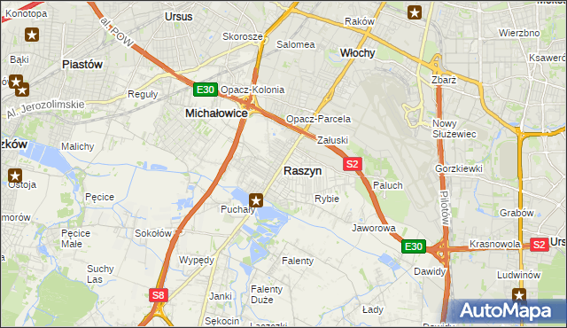 mapa Raszyn powiat pruszkowski, Raszyn powiat pruszkowski na mapie Targeo