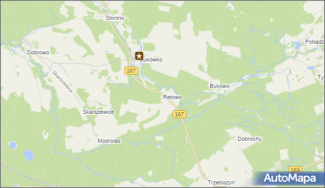 mapa Retowo gmina Tychowo, Retowo gmina Tychowo na mapie Targeo
