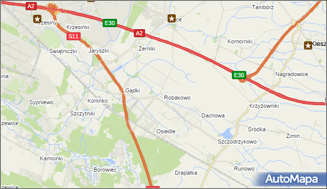 mapa Robakowo gmina Kórnik, Robakowo gmina Kórnik na mapie Targeo