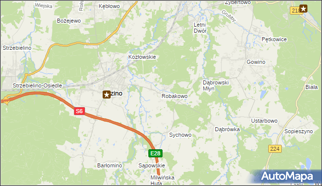 mapa Robakowo gmina Luzino, Robakowo gmina Luzino na mapie Targeo