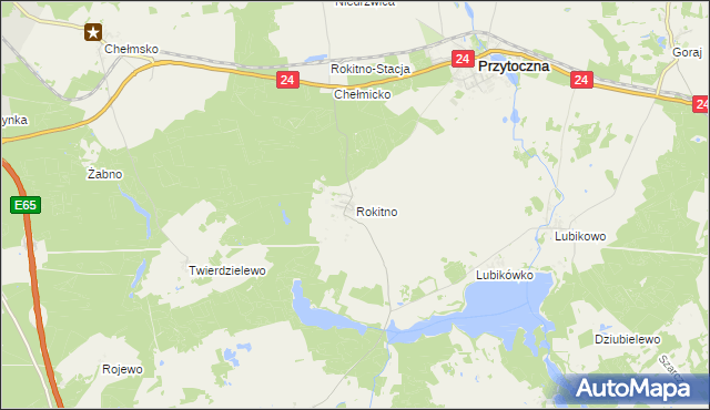 mapa Rokitno gmina Przytoczna, Rokitno gmina Przytoczna na mapie Targeo