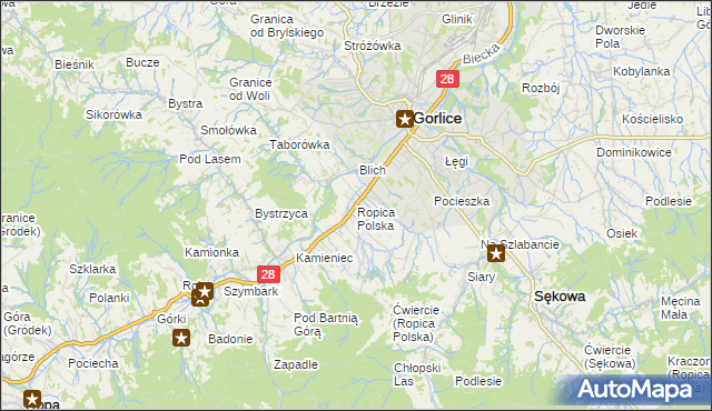 mapa Ropica Polska, Ropica Polska na mapie Targeo