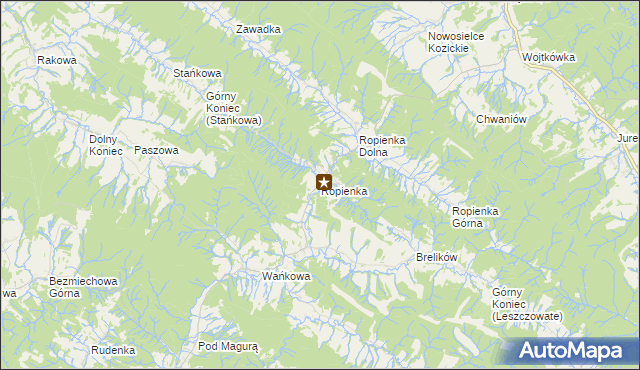 mapa Ropienka, Ropienka na mapie Targeo