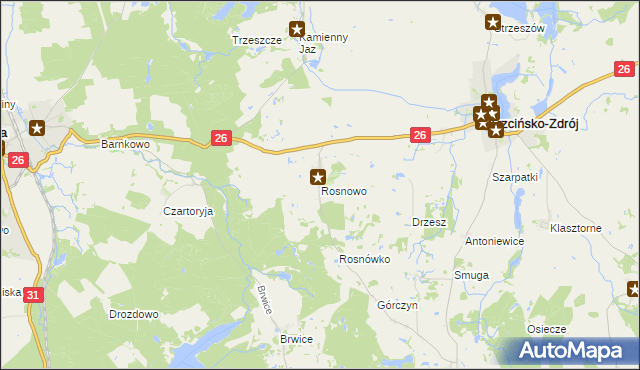 mapa Rosnowo gmina Trzcińsko-Zdrój, Rosnowo gmina Trzcińsko-Zdrój na mapie Targeo